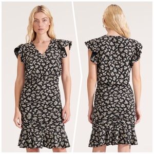 Veronica Beard Lisette Ruched Black Ditsy Floral Dress Small Coquette Feminine
